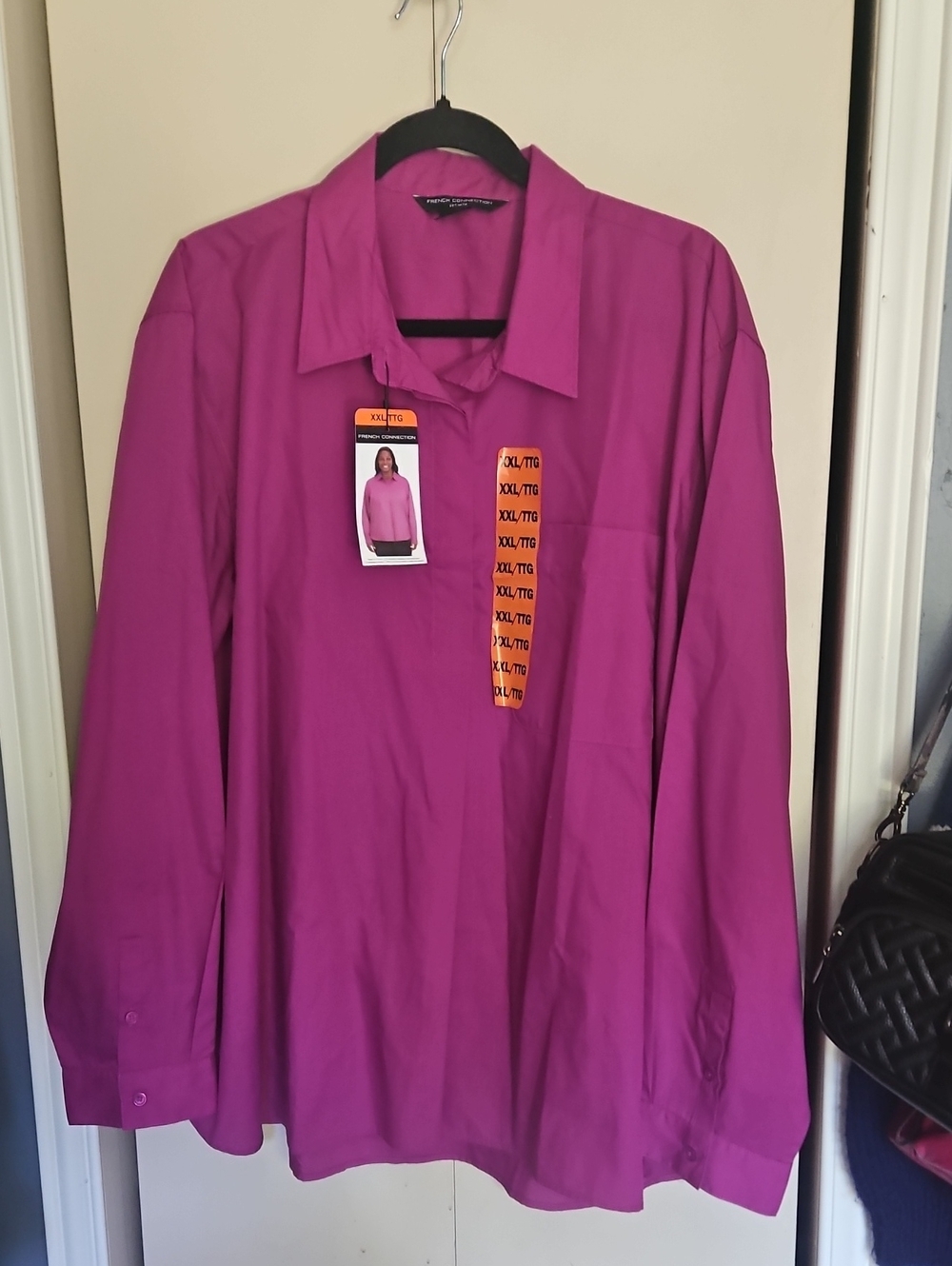NWT French Connection Pullover Cotton Shirt in Magenta Ptp29 L30